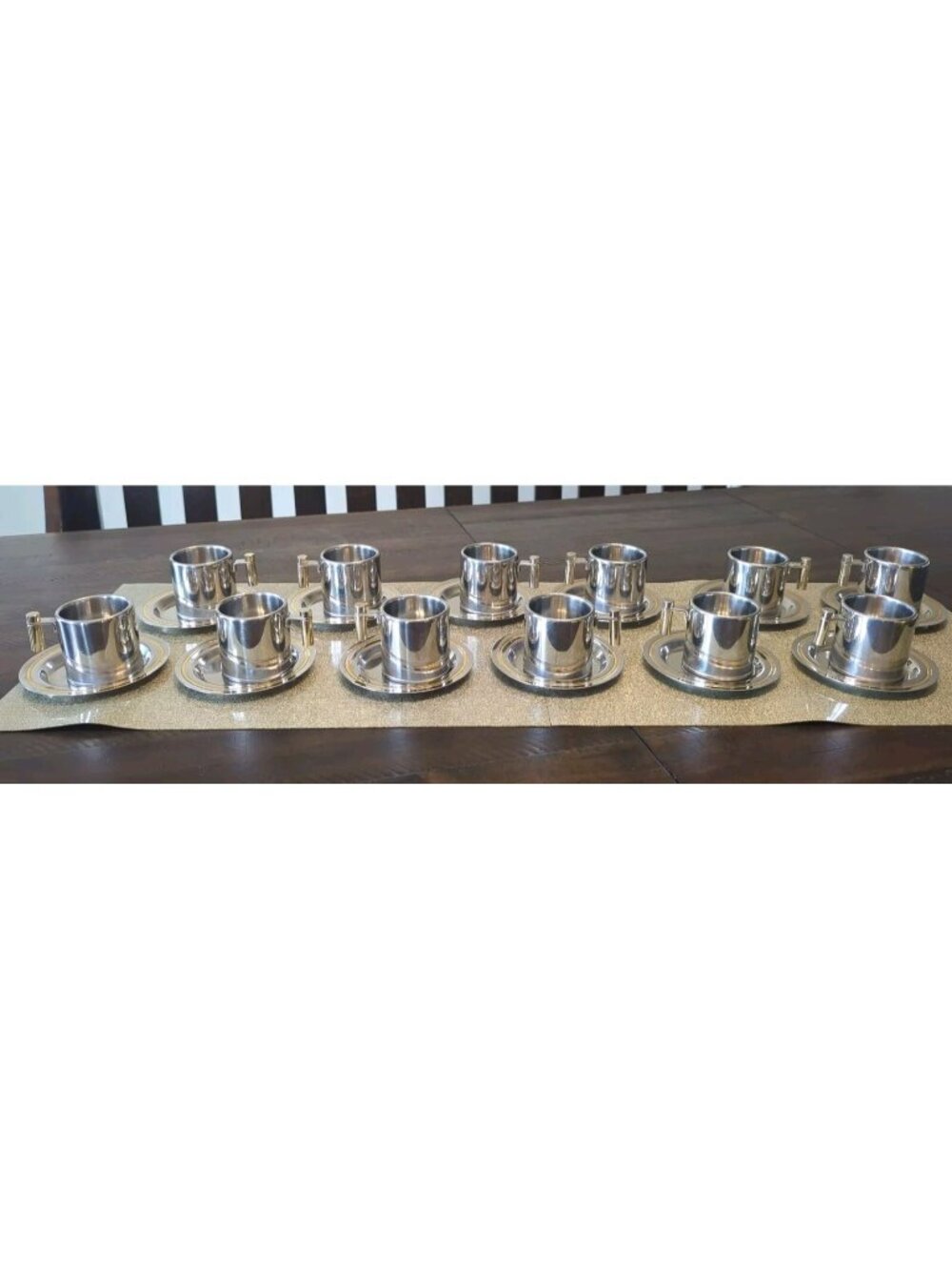 12 Meber Stainless Steel Insulated Espresso Cup & Saucer Sets 18/10 Italy 24k